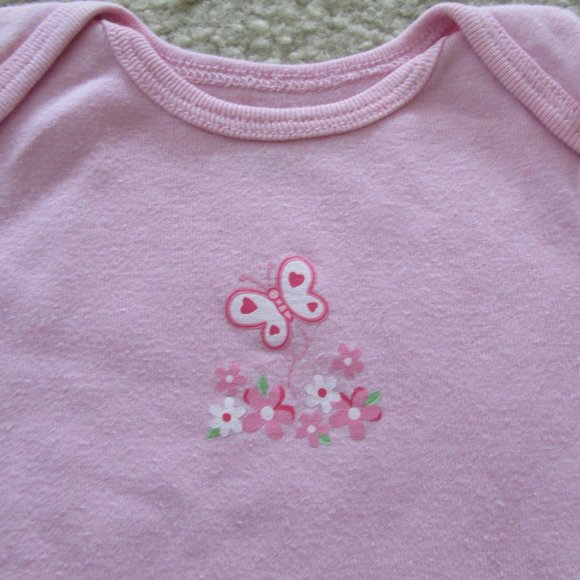 Carters One Piece Onesie Girls Size 3M‎ Pink Short Sleeve Butterfly Flowers Snap - Picture 2 of 4